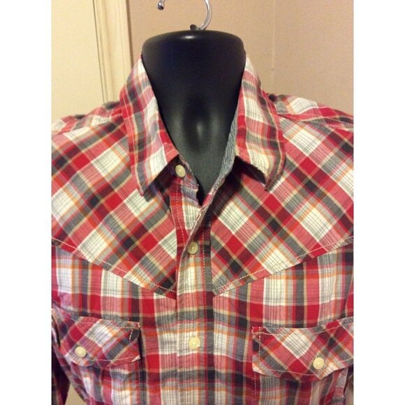 Ed Hardy Christian Audigier Men's Long Sleeve Button Plaid Shirt sz Large L Red - Picture 2 of 12